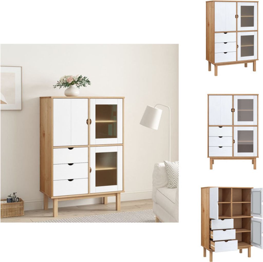 vidaXL Highboard OTTA Braun&Weiß 85x43x125 cm Massivholz Kiefer - Sideboards