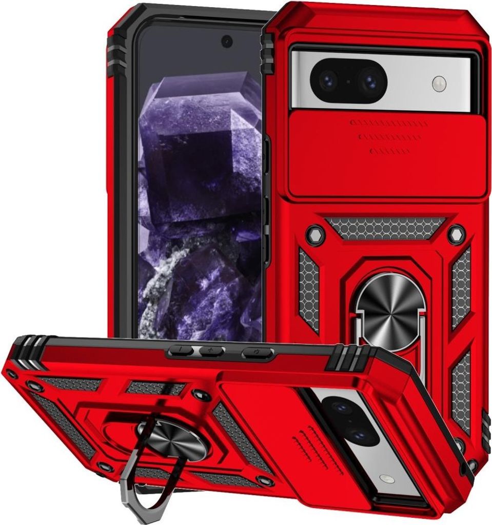 Google Pixel 8a Hülle - Coverup Armor Ring Ständer Back Cover mit Kamera Schutz - Rot
