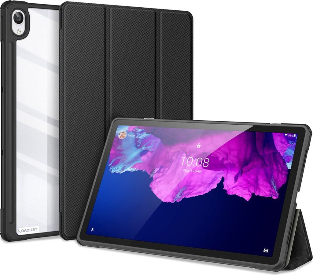 Dux Ducis Toby Eco-Leather Tablet-Ledertasche Schale Cover für Lenovo Tab P11 mit Smart-Sleep Funktion Wake-Up Stifthalter Schutzhülle Schwarz