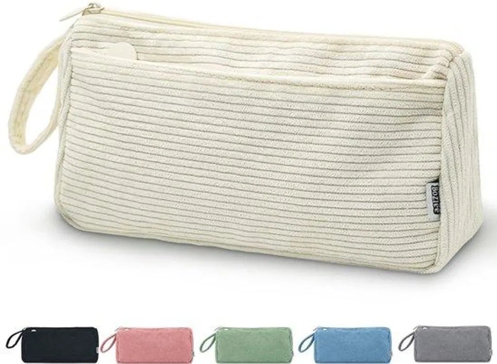 Trousse en velours côtelé beige pour école et bureau modèle Emma