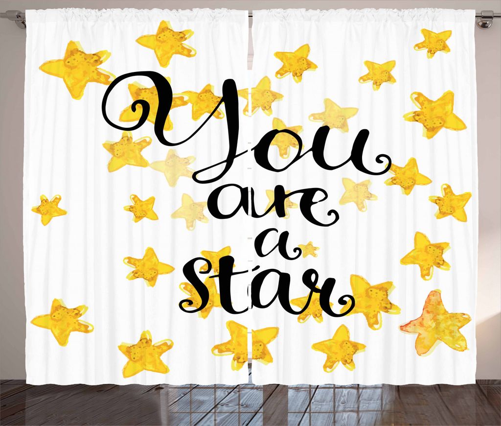 ABAKUHAUS Zitat Rustikaler Vorhang, Aquarell Sterne Modern, Wohnzimmer Universalband Gardinen mit Schlaufen und Haken, 280 x 225 cm, Gelb Weiß und...