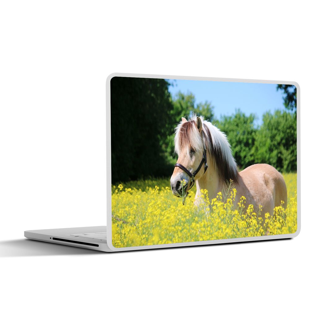 MuchoWow Laptop Aufkleber Sticker Cover Pferd - Blumen - Gelb 40x30 cm - Laptop Dekoration - Selbstklebend