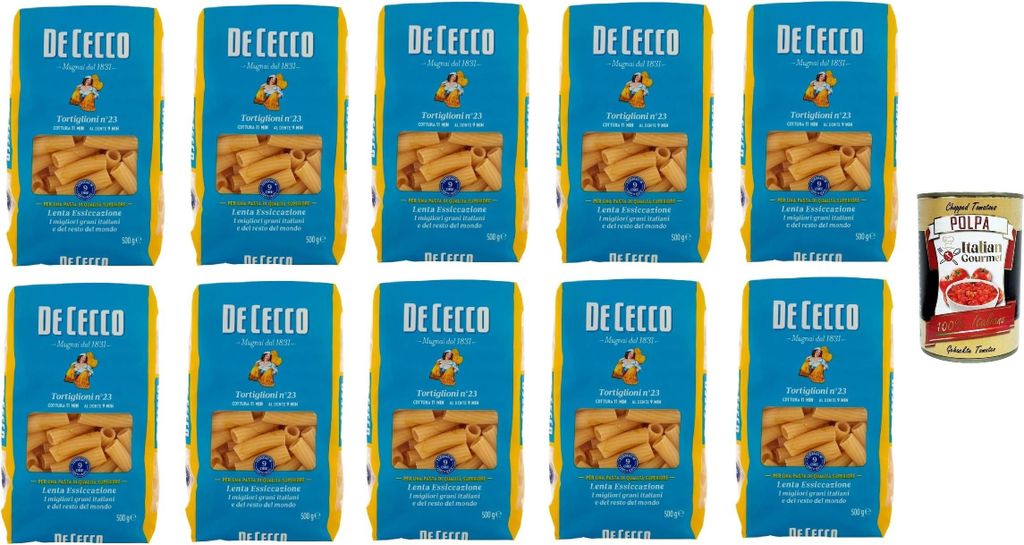 De Cecco Tortiglioni N°23, 100% Italienisch Pasta Nudeln 10x 500g + Italian Gourmet Polpa 400g