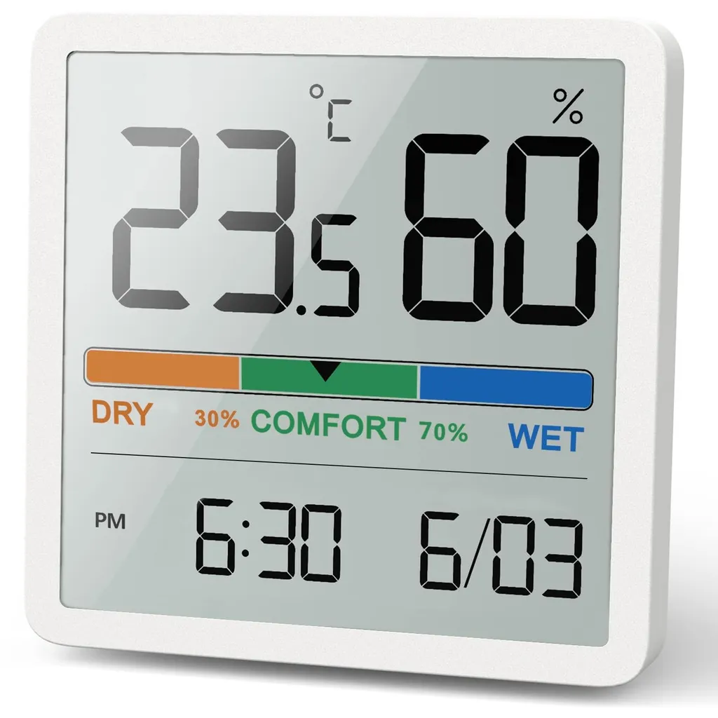 Thermo-hygromètre numérique blanc de précision pour air intérieur