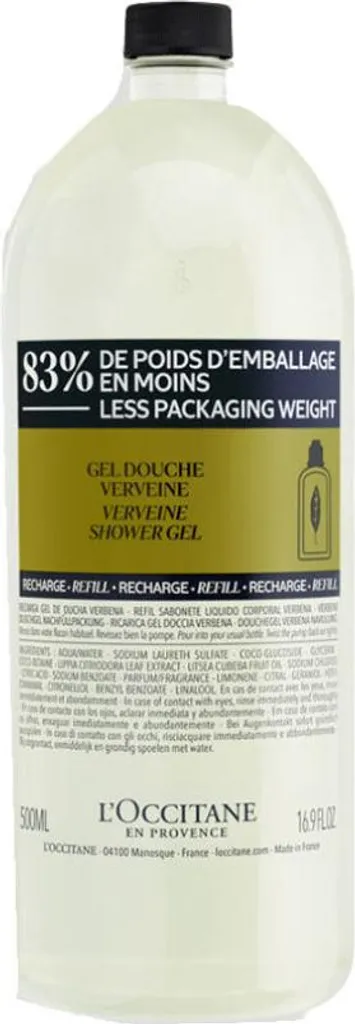Recharge Gel Douche Verveine 500ml Nettoyant Corps Fraîcheur Intense