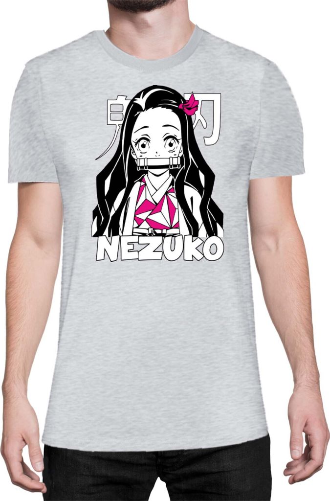 Herren T-Shirt Demon Anime Slayer Kimetsu No Yaiba Nezuko Kamado 008, Man L / Grau