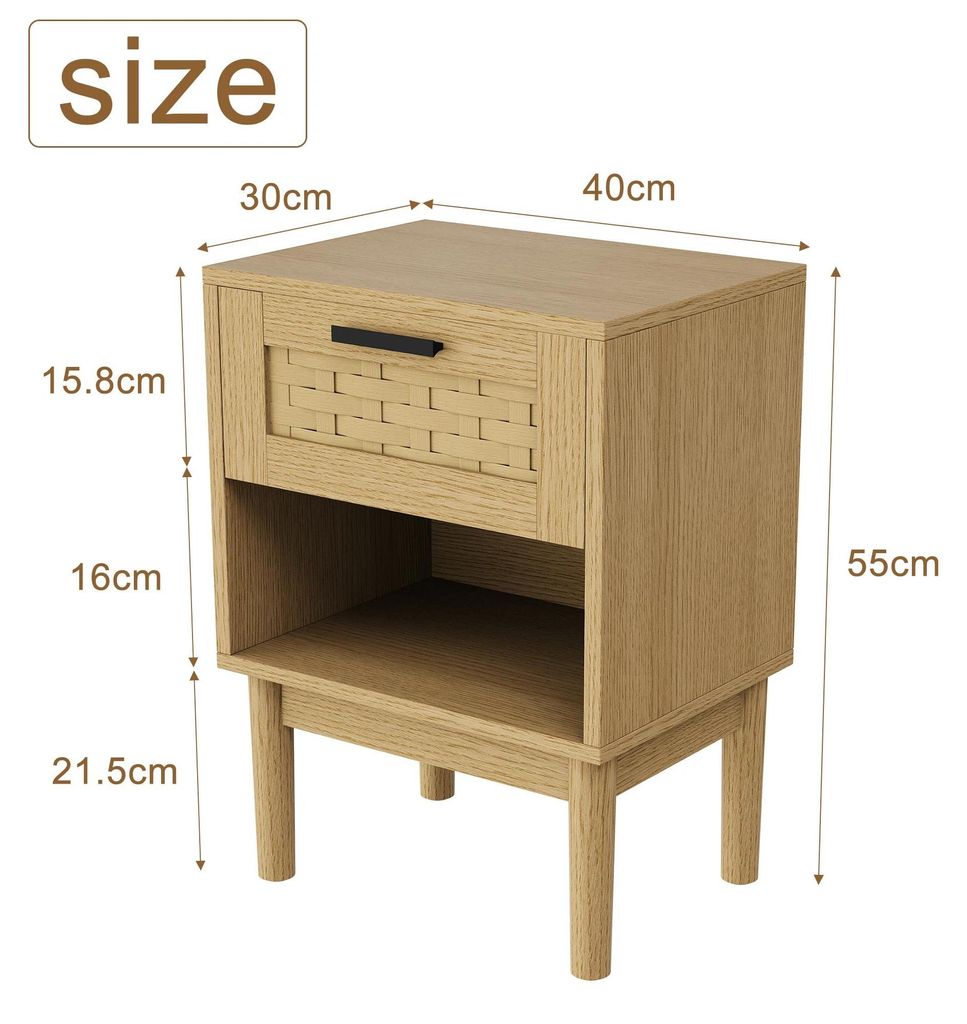 Nachttische aus Holz - 1 Schublade, 2er-Set - Rattan-Front - Klassischer Stil - Zum Selbstaufbau