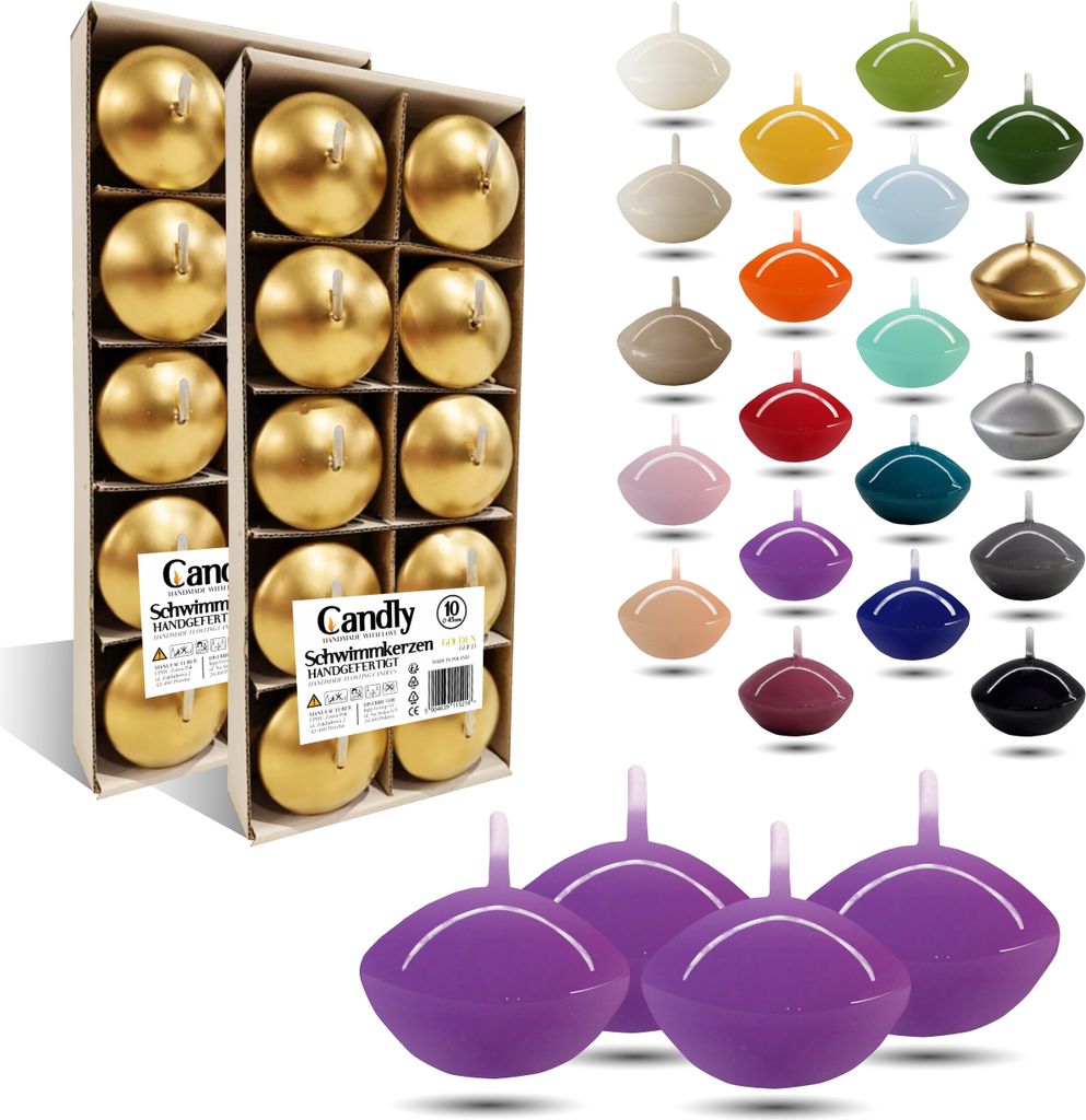 CANDLY HANDMADE 10x Schwimmkerzen Premium Ø 45mm | Valentinstag, Ostern, Weihnachten, Haus Dekoration, Candles, Kerzen für Damen (Erika)
