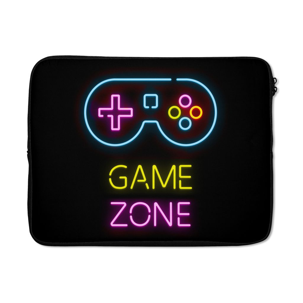 MuchoWow Laptop Hülle 17 Zoll Laptoptasche Controller - Spiel - Neon - Schwarz - Zitate - Spielzone - Zipper - Schutzabdeckung