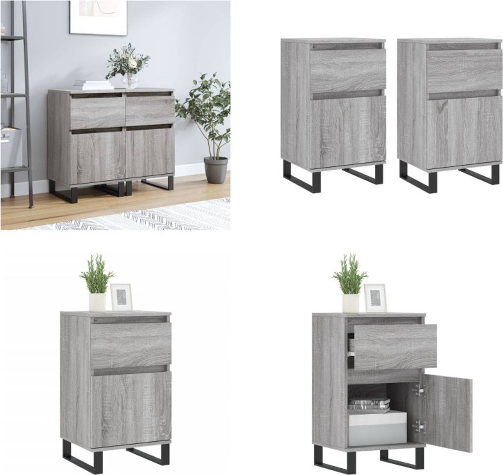 vidaXL Sideboards 2 Stk. Grau Sonoma 40x35x70 cm Holzwerkstoff - Sideboard - Sideboards - Kommode - Anrichte