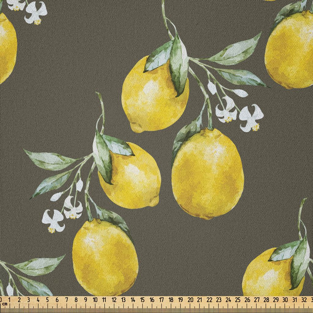 ABAKUHAUS Blumen Microfaser Stoff als Meterware , Lemon Branches mit Blütenblättern Wachstum Essenz Natur unter dem Motto Artsy Print, 2 M (230 x...