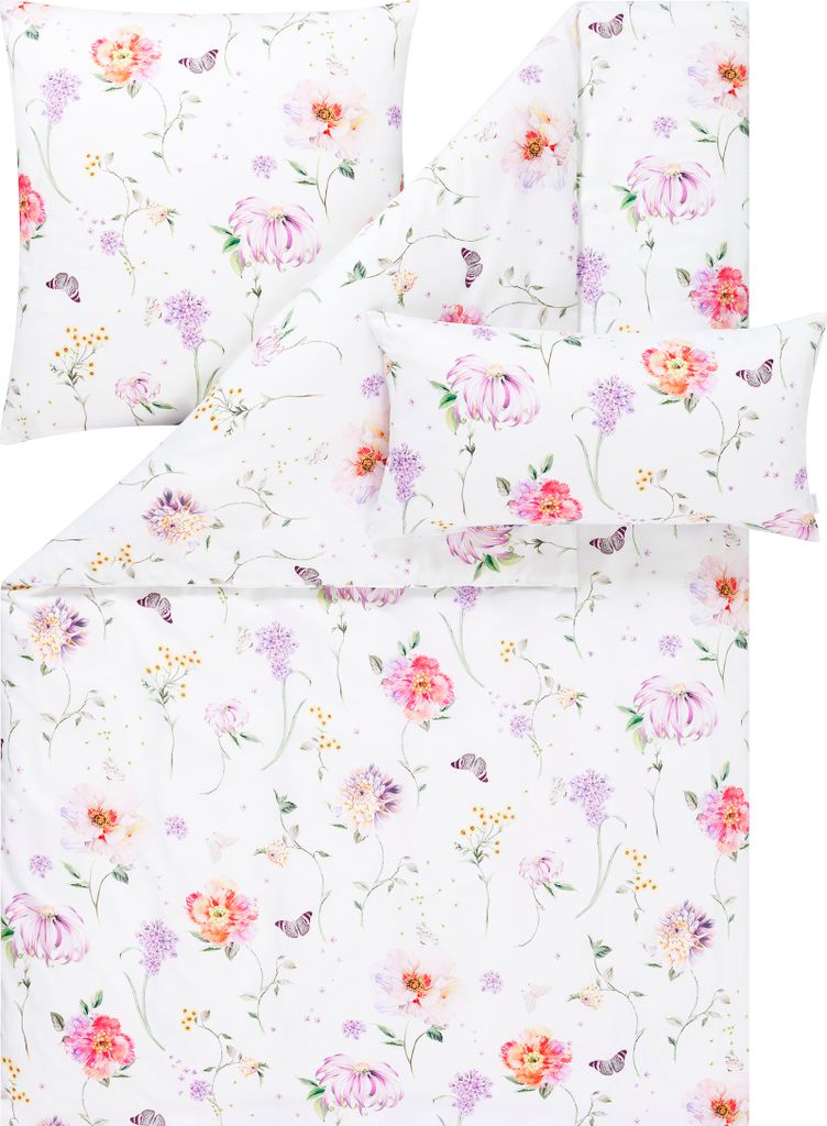 Estella Satin de Luxe Bettwäsche DD 135x200 Aluna Blüten weiß flieder 1030-985