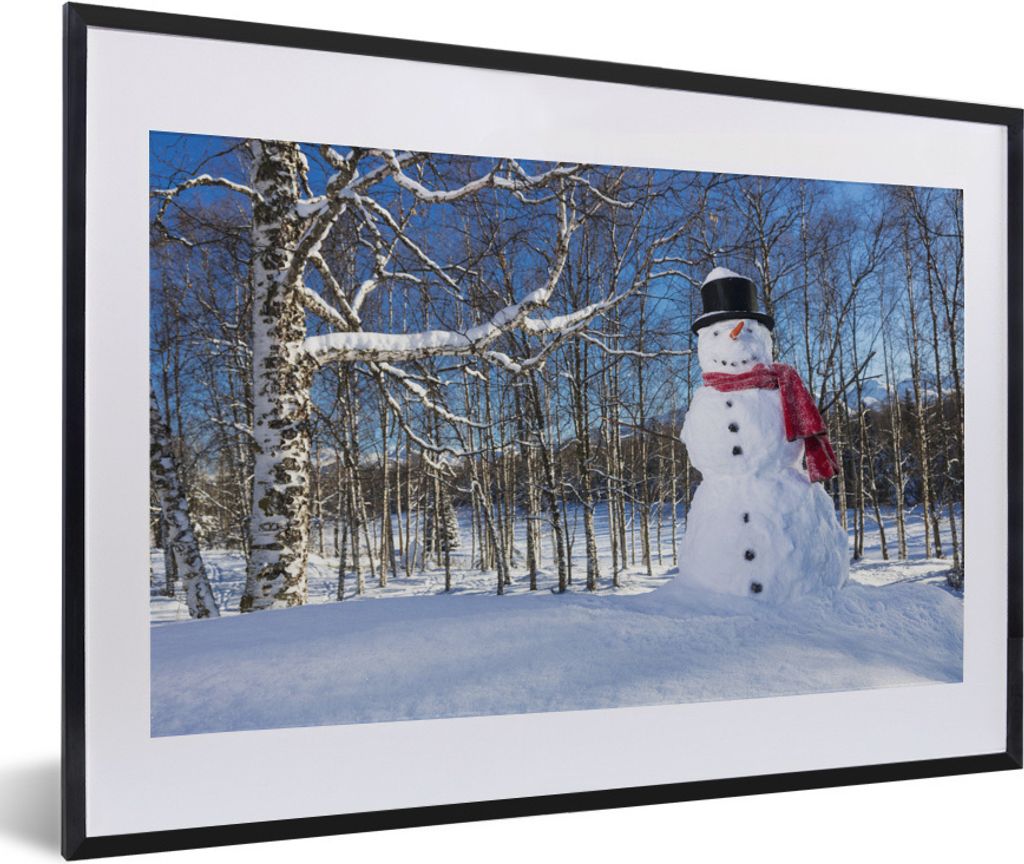 MuchoWow Gerahmtes Poster Eine verschneite Puppe in der Nähe von Anchorage in Alaska zu Weihnachten 60x40 cm - Poster mit Schwarzem Bilderrahmen...