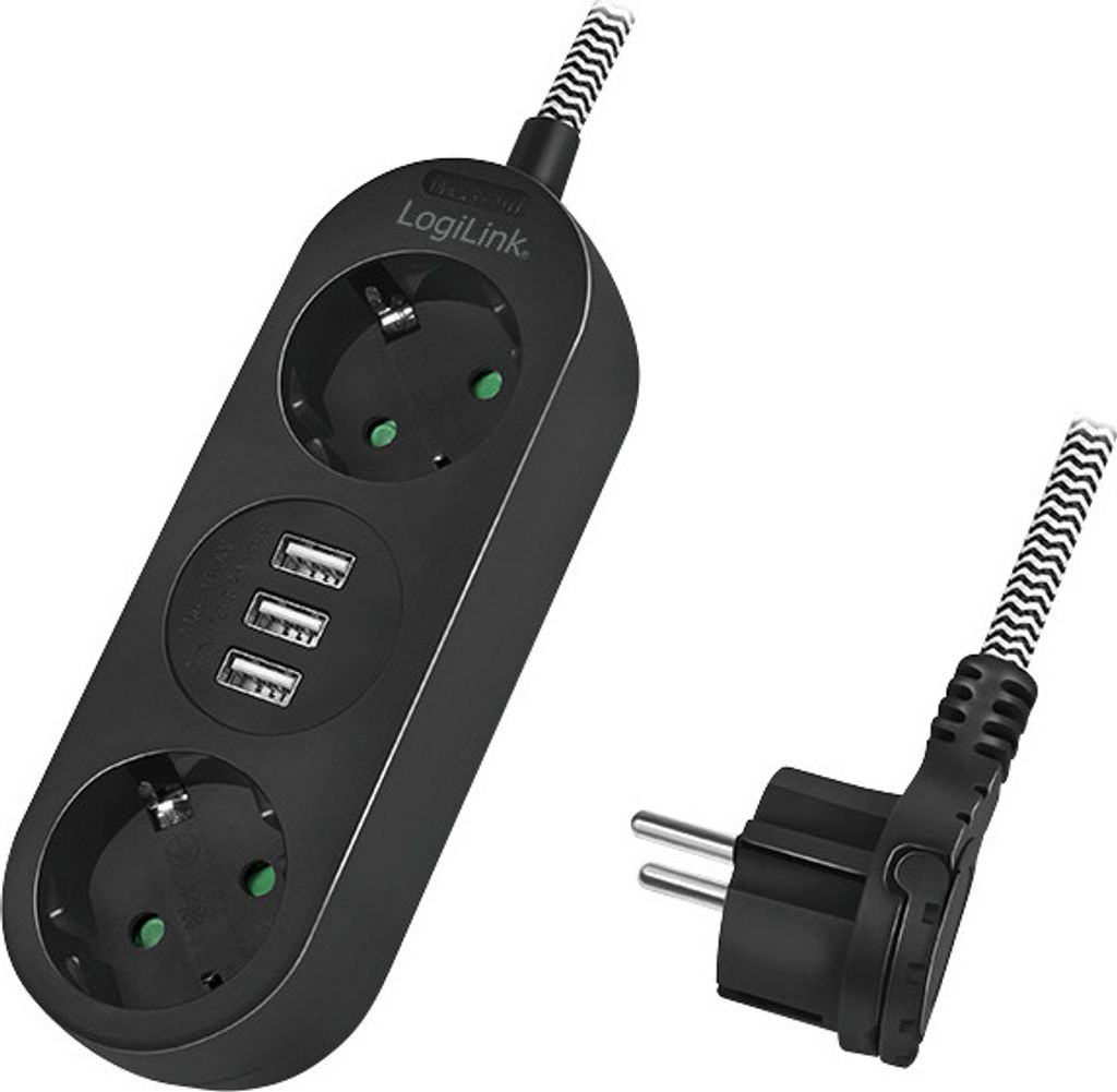 LogiLink Steckdosenleiste 2-fach + 3x USB schwarz ohne Produktbild 