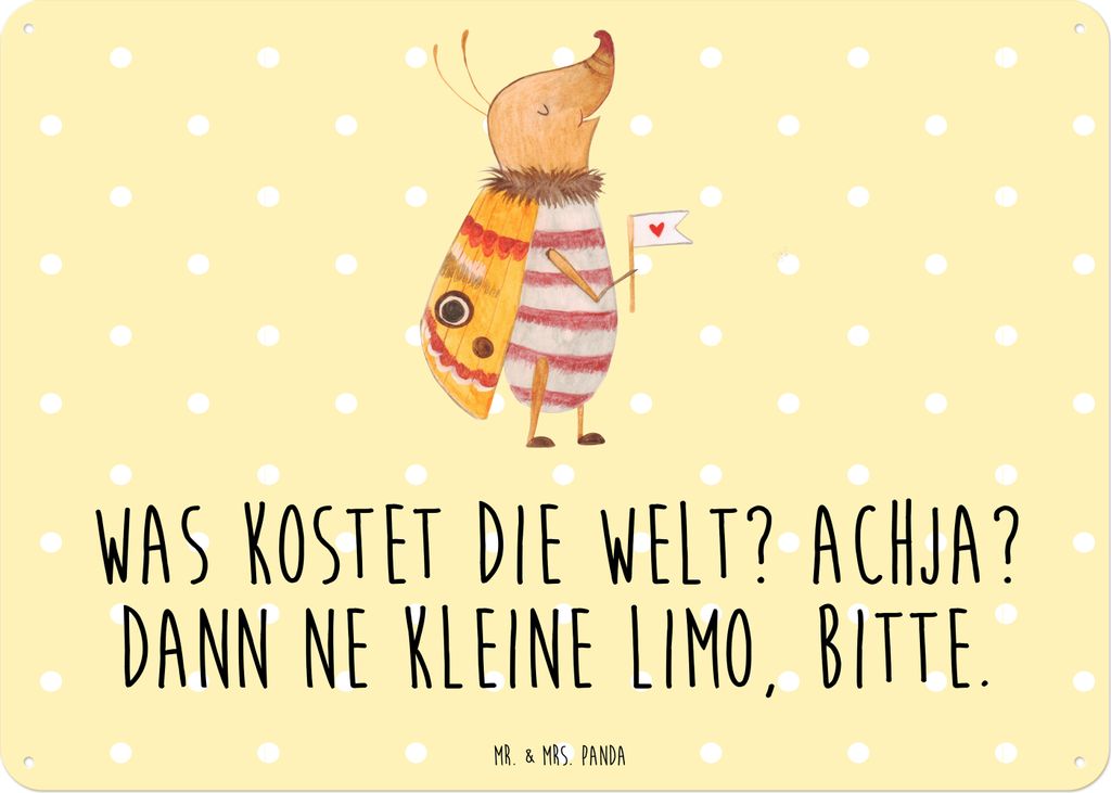 Mr. & Mrs. Panda Retro Blechschild Nachtfalter Fähnchen DIN A3 - Gelb Pastell - Geschenk, Spruch Lustig, Türschild, Käfer, Magnetschild, Süß, ...