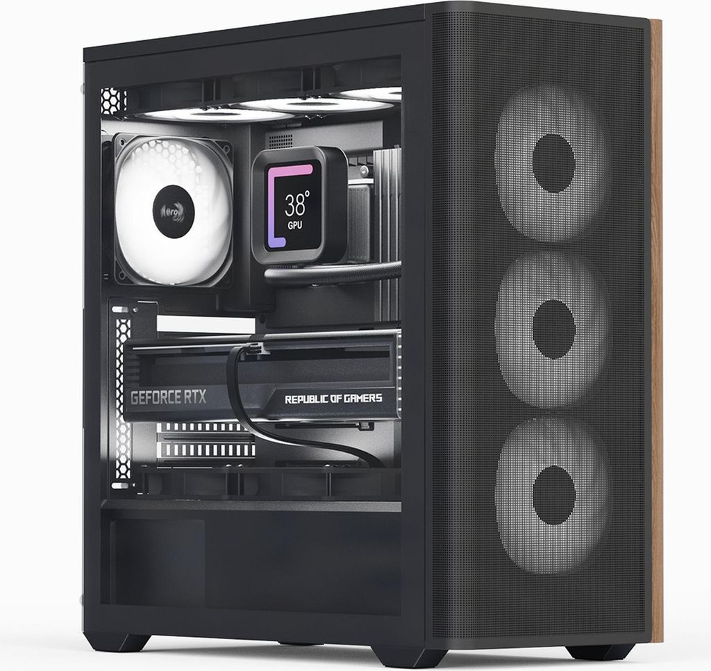 A computer tower case with internal components visible.