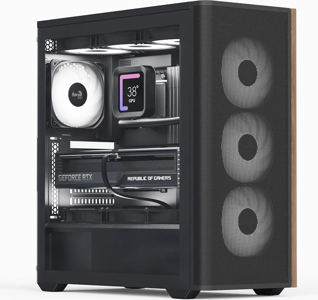 Boîtier PC AeroCool D501A-G-BK-V2 Midi-Tour ATX avec Finition Bois Noir