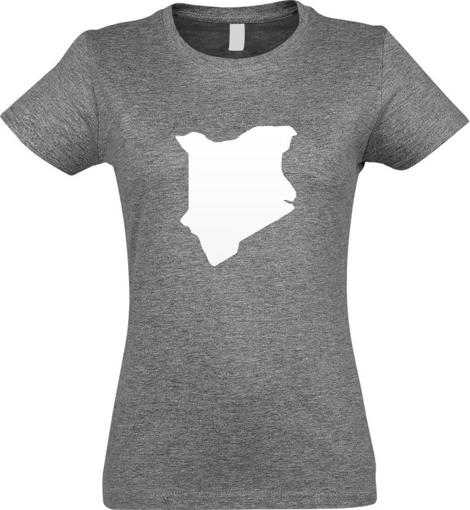 Kiwistar - T-Shirt tailliert - Damen - Graumeliert - Kenia Umriss Kontur - mit Motiv Bedruckt - Funshirt Design - Sport - Freizeit - Damen - S