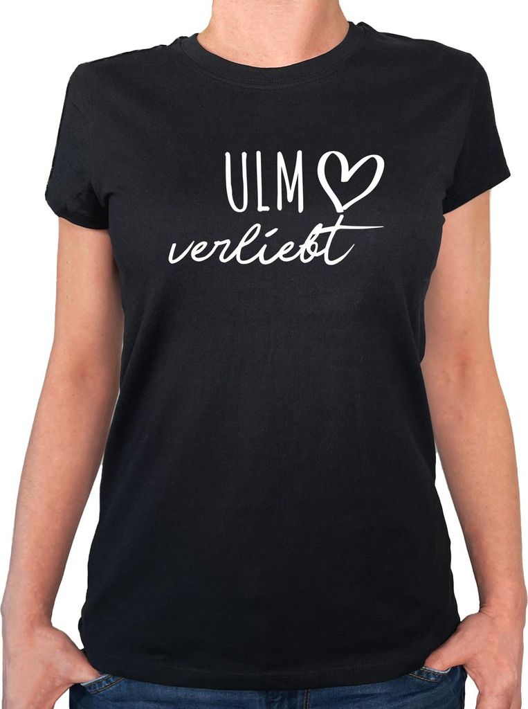 Huuraa Damen T-Shirt Ulm verliebt L Black Bio Baumwolle Fairtrade Damenshirt Geschenkidee