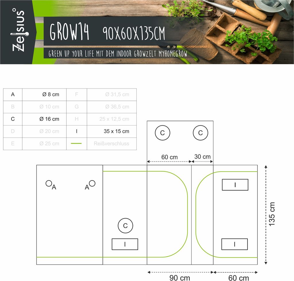 Zelsius Grow Tent 90 x 60 x 135 cm čierna/zelená Pestovanie Obrázok produktu 2
