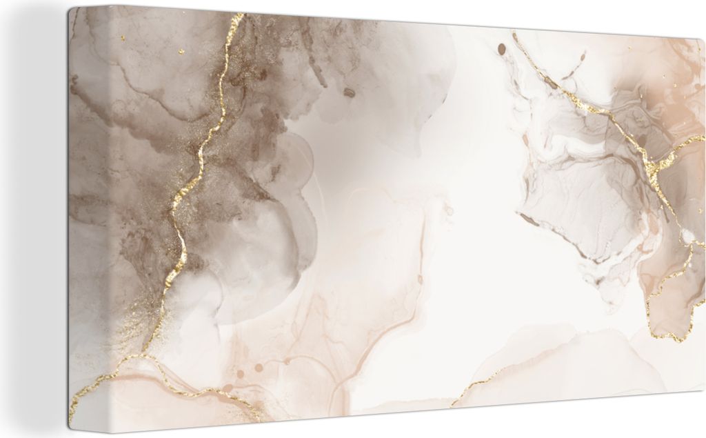 MuchoWow - Leinwandbilder - Marmor - Gold - Sepia, Wandbild, Wanddeko Bilder Wohnzimmer, 40x20 cm