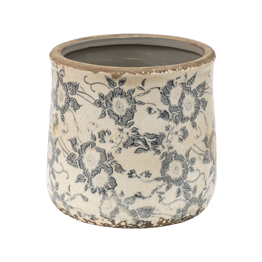 Clayre & Eef Pot de fleurs Ø 14x14 cm Gris Beige Céramique Image du produit 