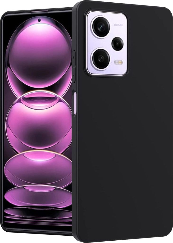 A black phone case is shown next to a smartphone.