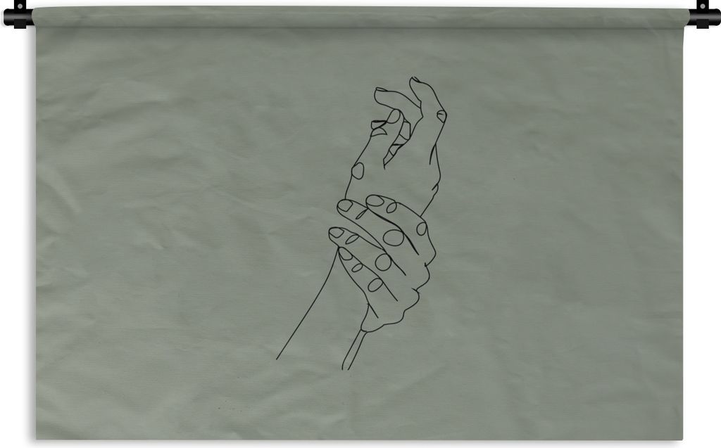 MuchoWow Wandteppich Wandbehang Hand - Strichzeichnung - Grün 150x100 cm Tapisserie Dekoration Wandtuch - Waschbar - Tapisserien - Wand-Decke