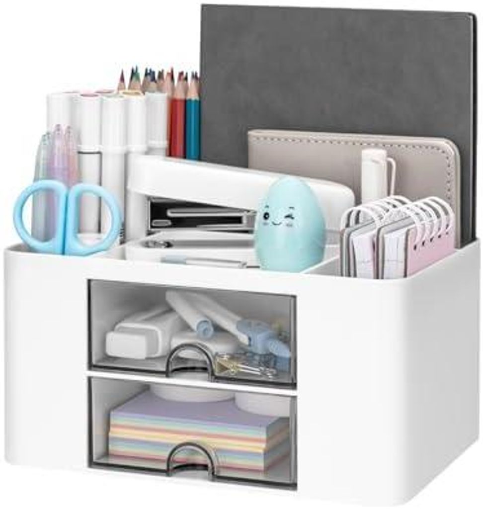Schreibtischorganisator mit 2 Schubladen, multifunktionaler Stifthalter für den Schreibtisch, Schreibtischorganisatoren und Aufbewahrung mit 5 Fä...