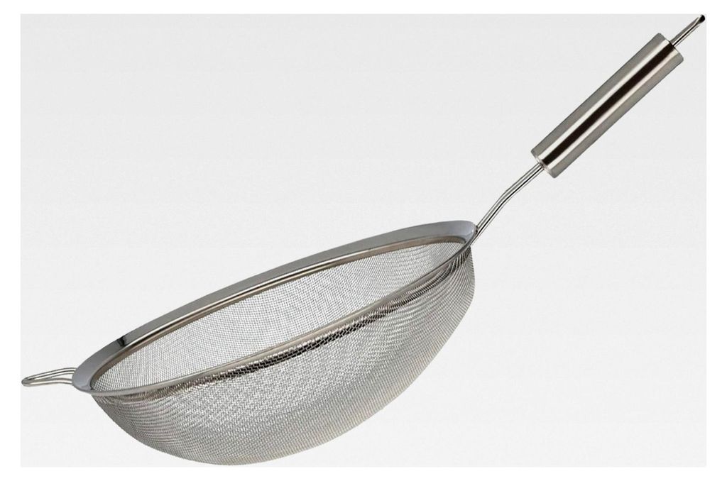 Küchensieb 25 cm aus Edelstahl, feinmaschig, spülmaschinengeeignet, mit praktischer Aufhänge-Öse und Gegengriff