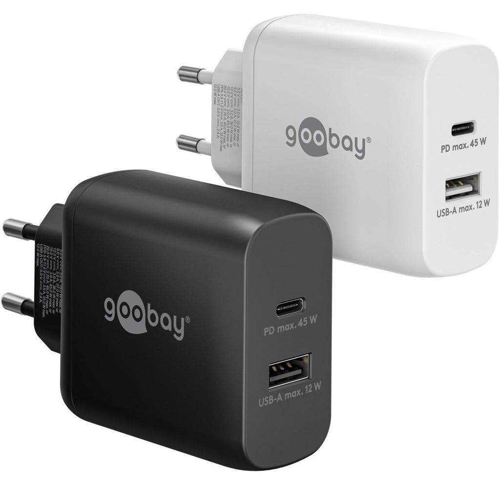 45 W USB-C PD GaN Dual-Schnellladegerät schwarz Produktbild 