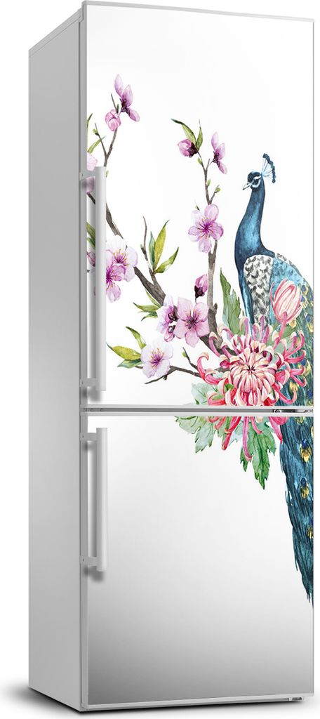 Tulup Kühlschrankdekoration - 70x190 cm - Aufkleber auf dem Kühlschrank - Pfau und Blumen XL