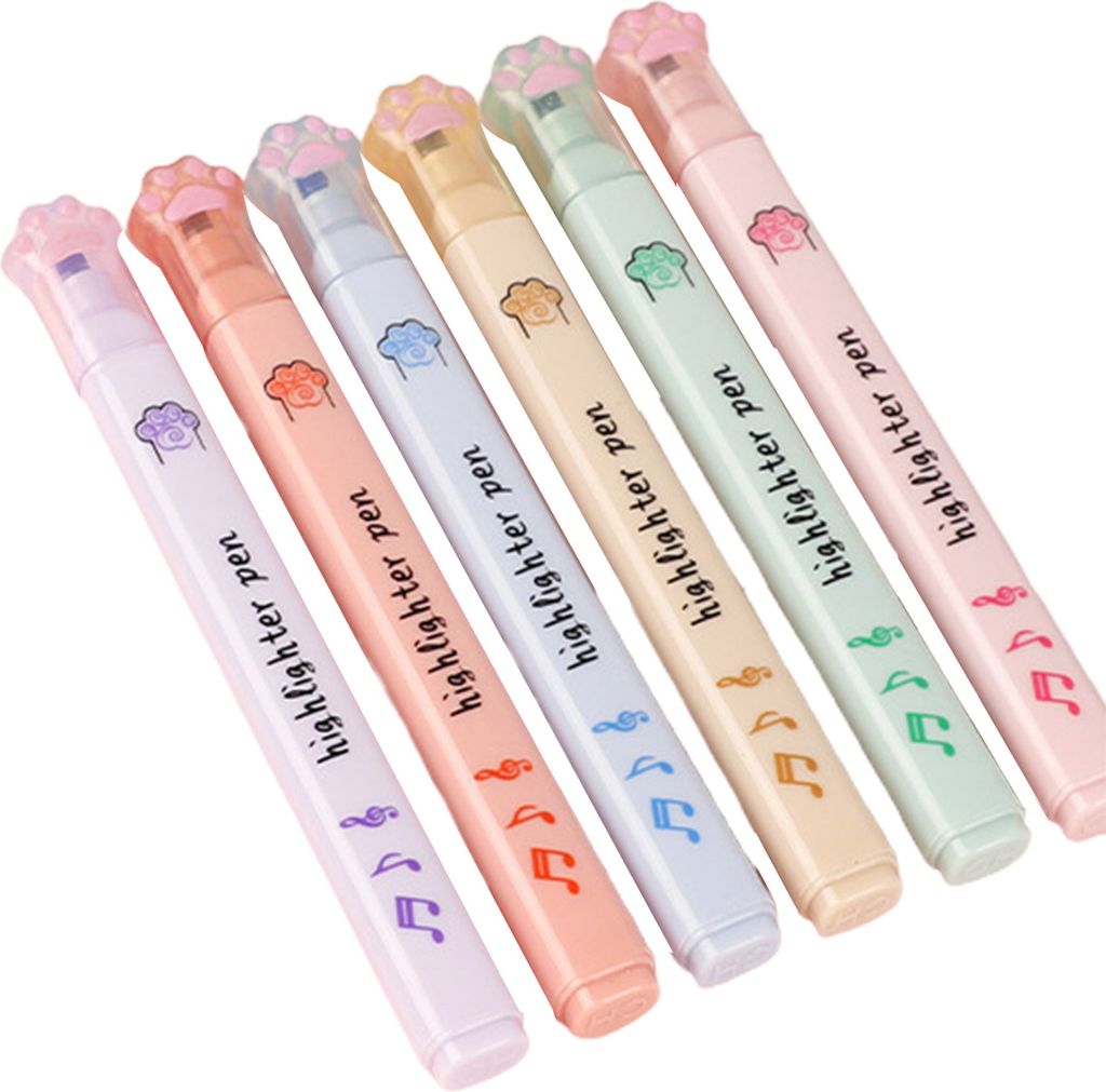 6pcs Highlighter Stifte Katze Paw Augenpflege Schräg Nib Schnelltusche Tinte bequeme Griffmarkierung glattes Schreiben Sa-Mehrfarbig