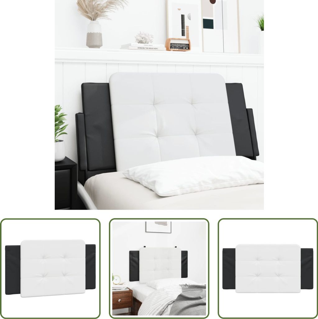 The Living Store Kopfteil-Kissen Weiß und Schwarz 100 cm Kunstleder