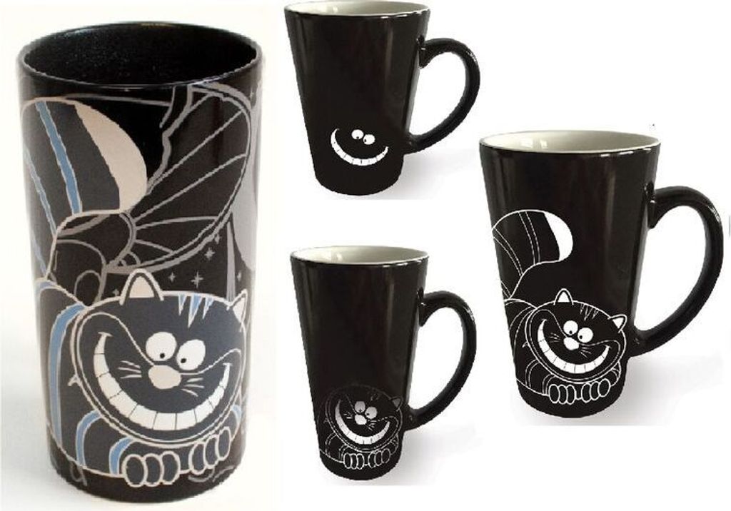 Grinsekatze Kaffeetasse mit Effekt beim Füllen Tasse Kaffeebecher Märchen Büro