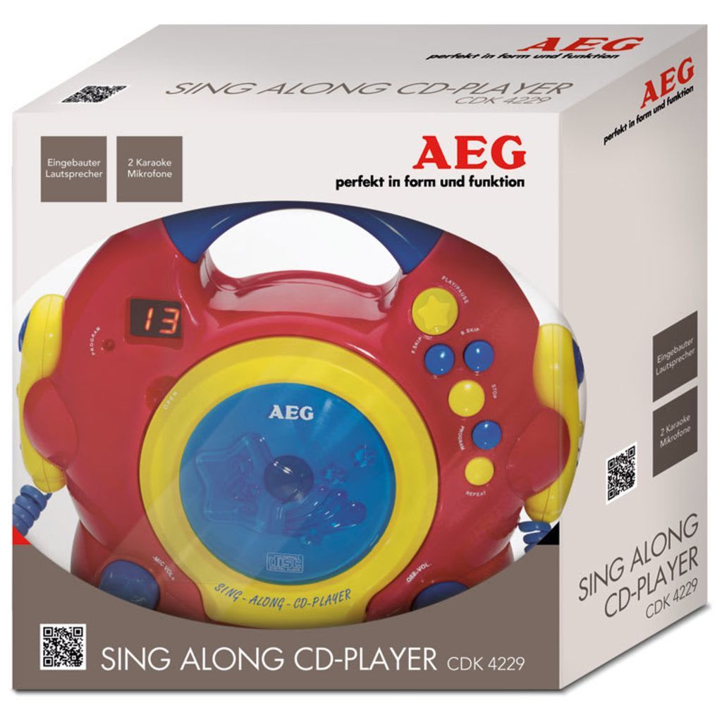 AEG CDK 4229 Kinder Karaoke CD-Player mit 2 Mikrofonen und Lautsprecher 