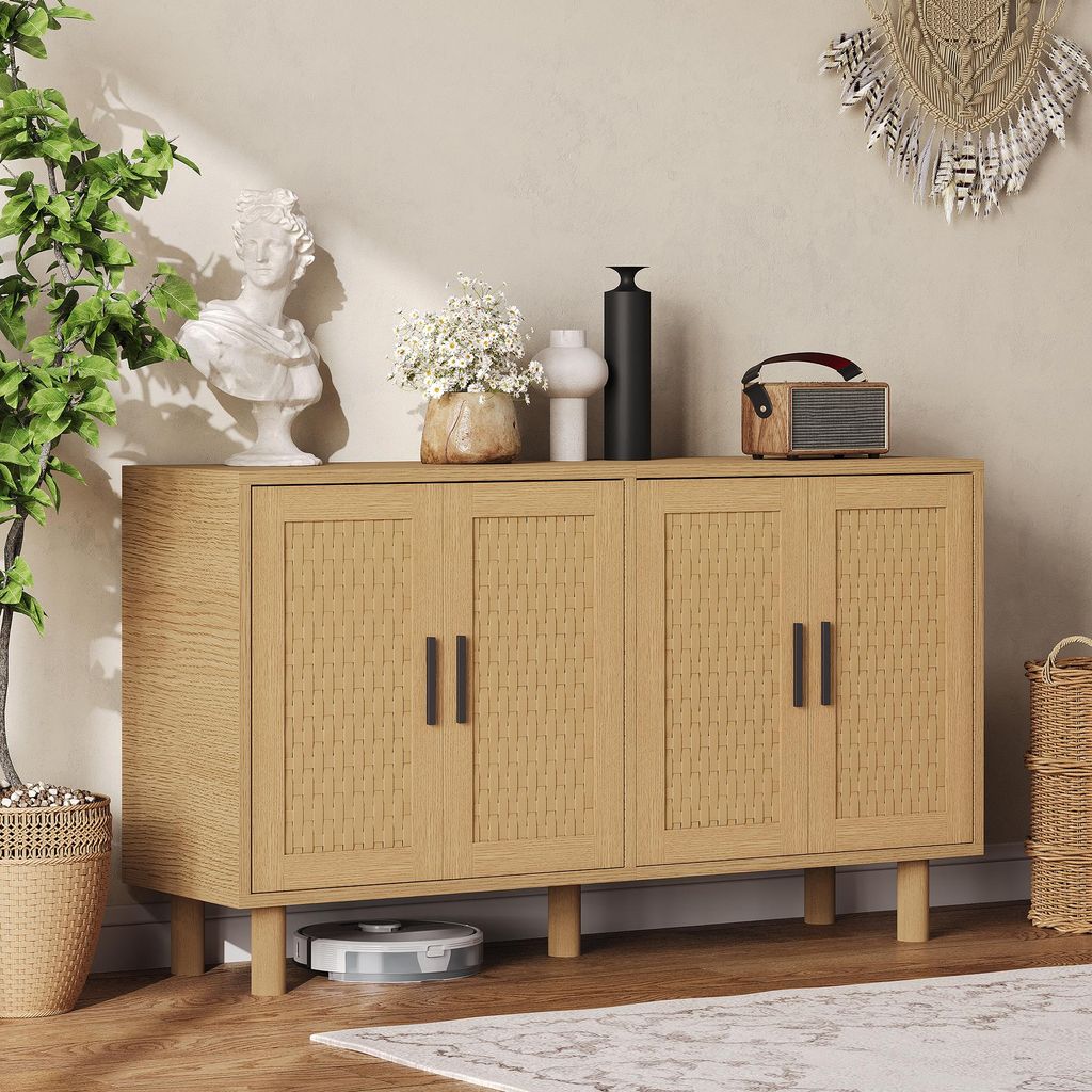UnboxG Massivholz Sideboard 140x40x80 cm Eiche – 4 Türen Produktbild 