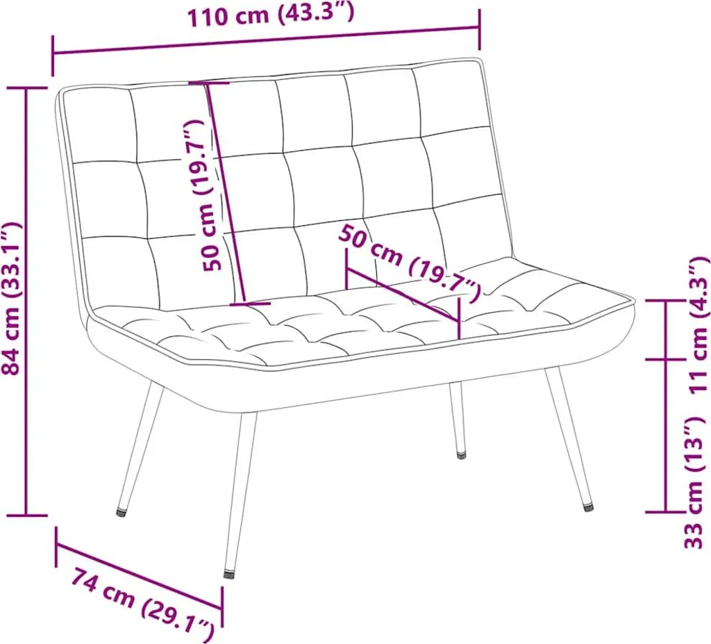 Banc Rose Velours 110x74x84 cm - Solution Assise Confortable et Stable - 8