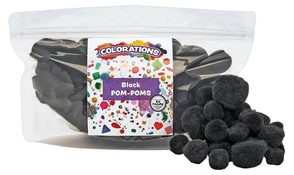 Farbige Pompons – Schwarz, 100 Stück
