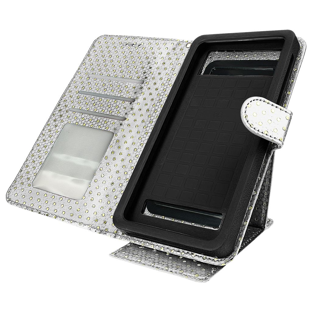 Universal Bookcover für Smartphones Größe 3XL Standfunktion + Spiegel – Silber
