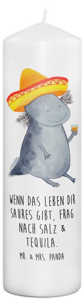 Mr. & Mrs. Panda Kerze Axolotl Tequila 29 x 8 cm XL - Weiß - Geschenk, Urlaub, Stumpenkerze, Bedruckte, Blockkerze, Erinnerungskerze, Wachskerze, ...