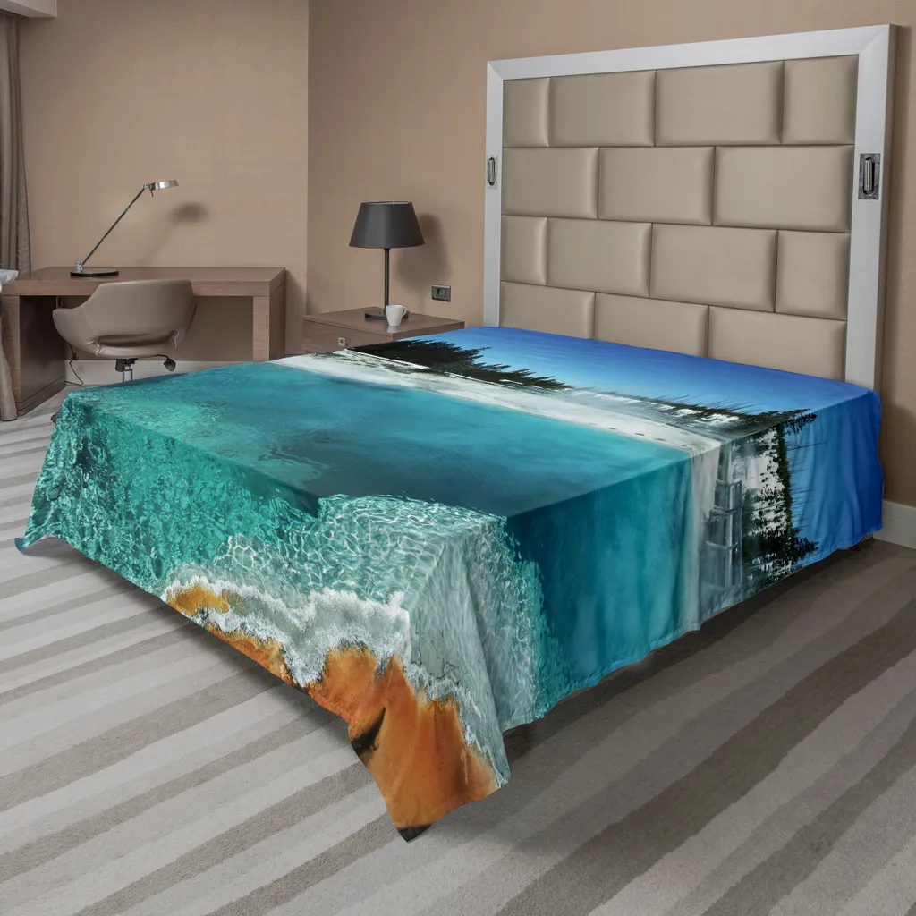 Drap plat Yellowstone anti-plis et doux 260x228 cm pour lit bleu moderne