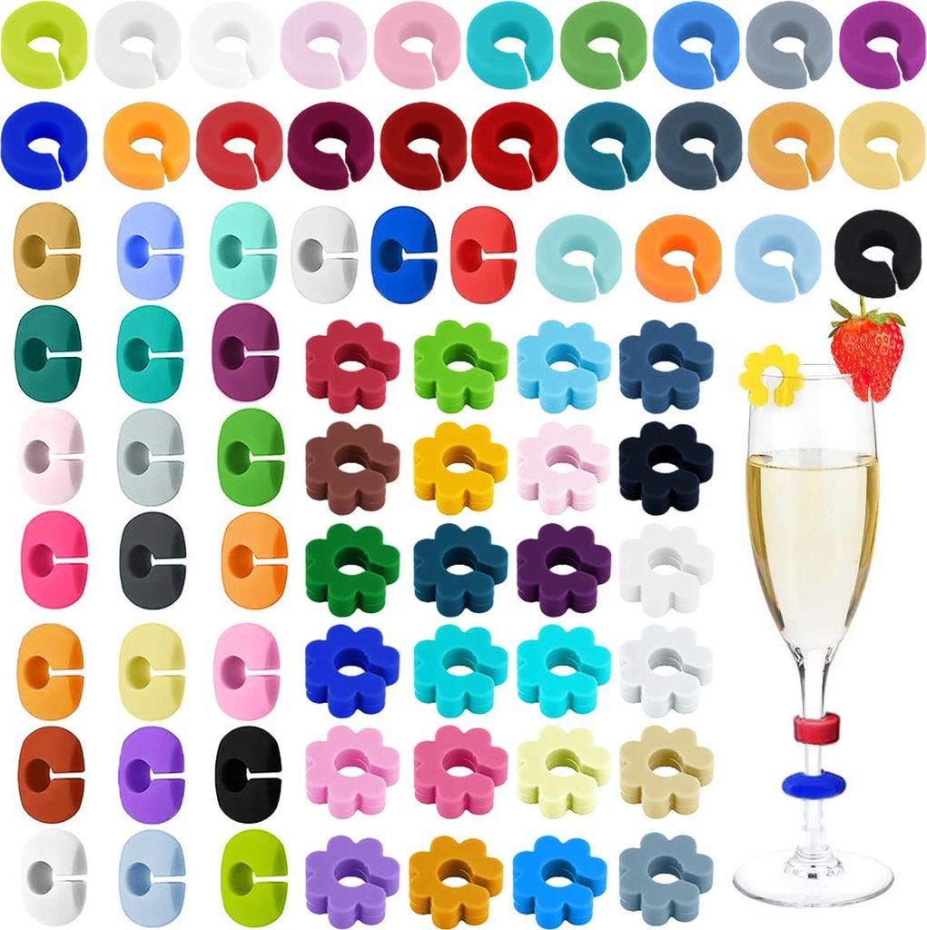 72 Stück Glasmarker, Glasmarker, Trinkglas, wiederverwendbar, wendbar, Glasmarker, Silikon, bunt, Weinglasmarker für Weinglas, Flasche, Tasse, Tr...