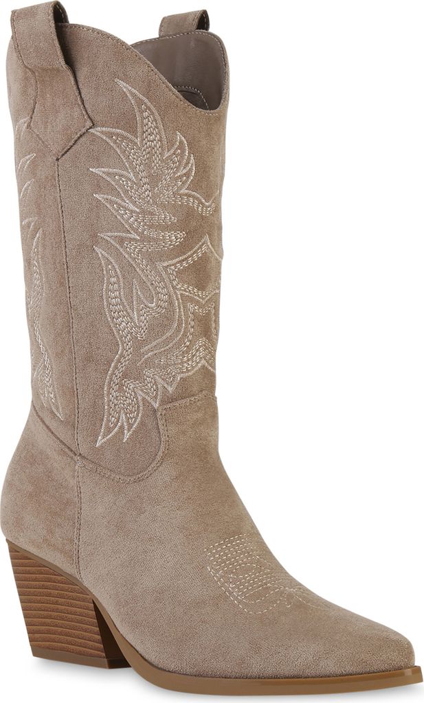 VAN HILL Damen Cowboystiefel Stiefel Stickereien Schuhe Produktbild 1