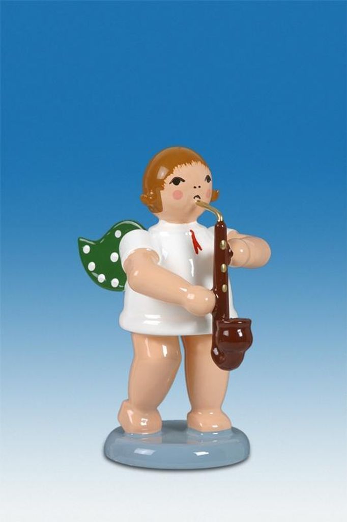 Holzfigur Engel mit Heckelphon und Krone Höhe 6cm NEU