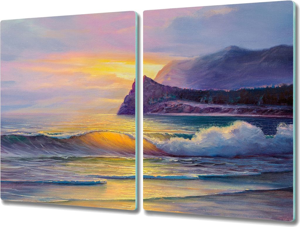 Coloray Hackbrett Küchenbrett Kochplattenabdeckung Schneidebrett Herdabdeckplatte 2x40x52 cm - Coast Sonnenuntergang