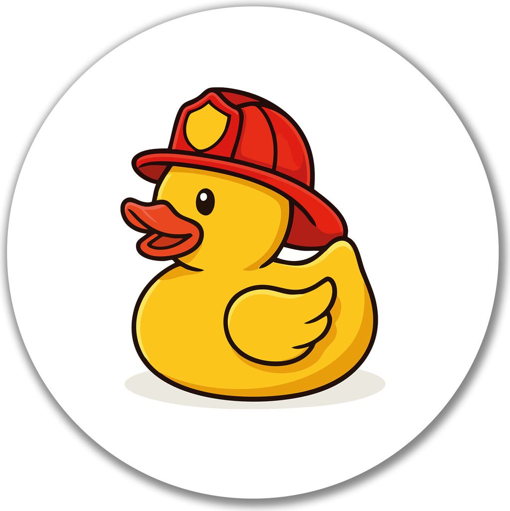 Huuraa Aufkleber Quietscheente Feuerwehr Comic Gummiente 10cm rund Sticker Geschenkidee