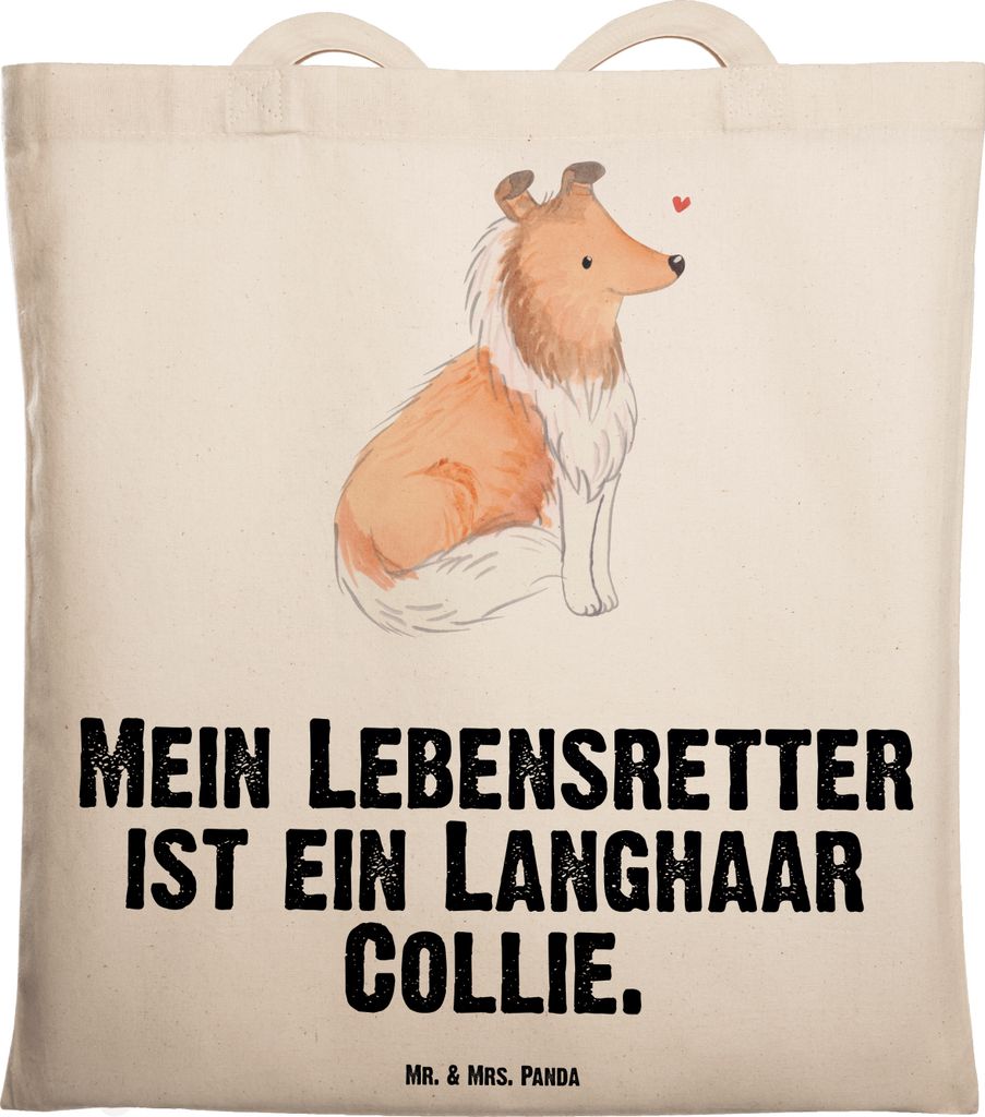 Mr. & Mrs. Panda Schultasche Langhaar Collie Lebensretter - Transparent - Geschenk, Tasche, Shopping, Baumwollbeutel, Büchertasche, Tote Bag, Brit...