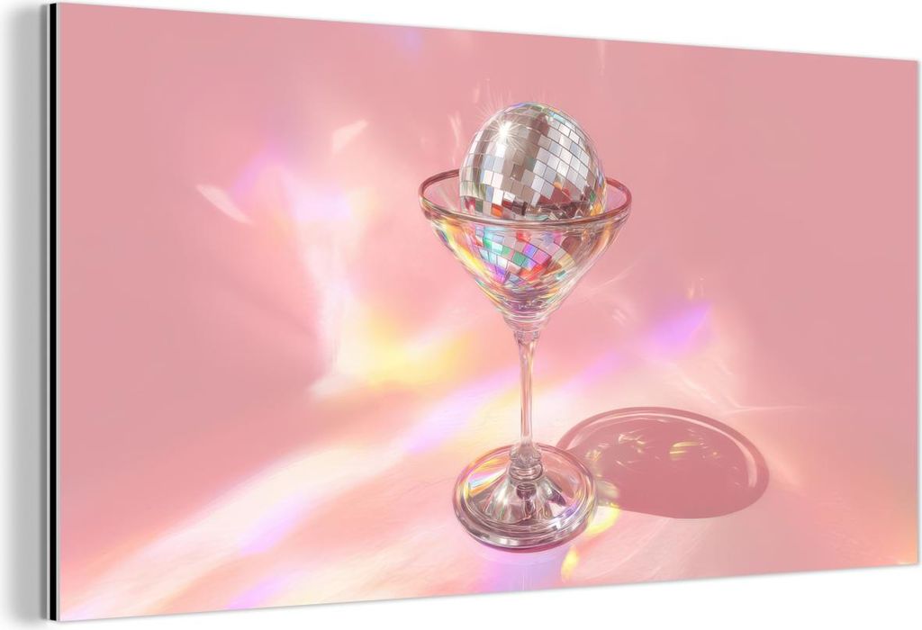 MuchoWow Wanddekoration Metall Metallbild Wandkunst 80x40 cm Martini Glas - Discokugel - Funkelnde Lichtpunkte MuchoWow Aluminium Gemälde - Wandde...