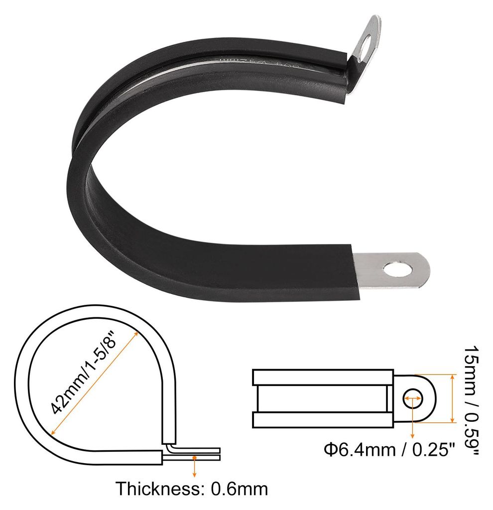 6Stk 1-5/8" (42mm) Rohrschellen Kabel Klemme 304 Edelstahl Gummi Gepolsterte Isolierklemme R Form Metall Klemme fš¹r Rohr Leitung Draht